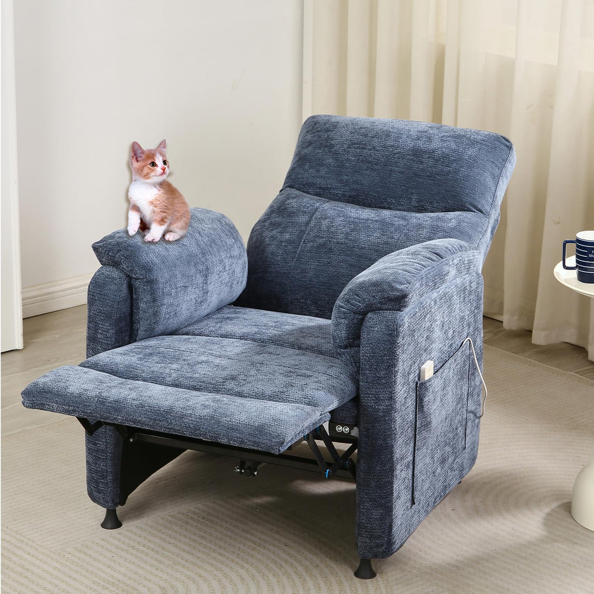 Blue Power Recliner Chairs for Adults, Ultra-Comfy Small Recliners for Small Spaces, Adjustable Electric Recliner Chairs with Remote & 2 Side Pockets - Padded Seat Backrest & Footrest anwickjeff