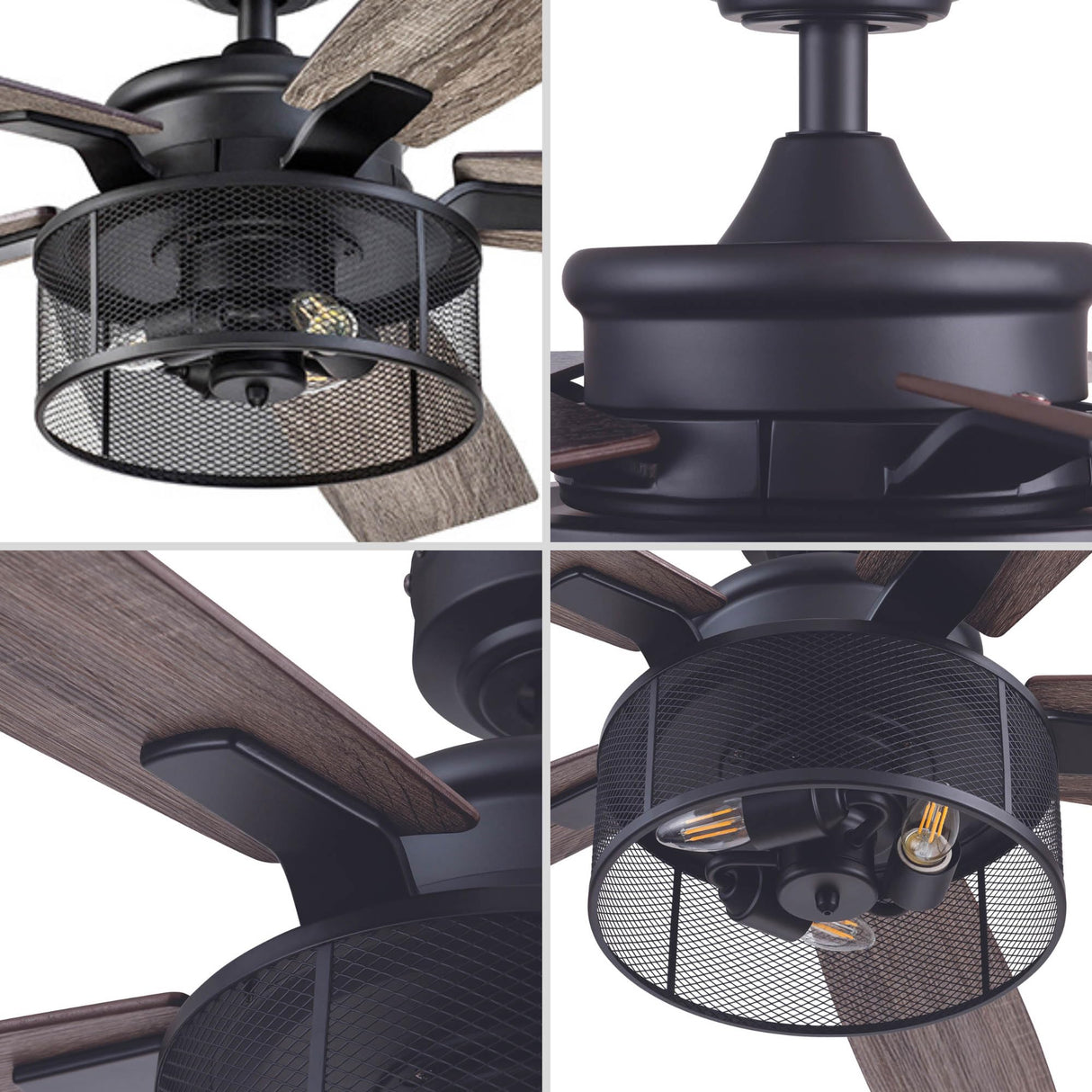 Honeywell Ceiling Fans Carnegie Industrial 52 Inch Ceiling Fan with Light, Remote Control Fan, LED Indoor Fan with 5 Blades, Gray Pine and Brown Chestnut Blade Finish Options, Matte Black (50614-01) Honeywell