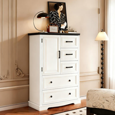 Maupvit Farmhouse 5 Drawer Dresser for Bedroom, 31.5" Tall Wood Chest of Drawers Storage Cabinet with Metal Handle for Living Room, White