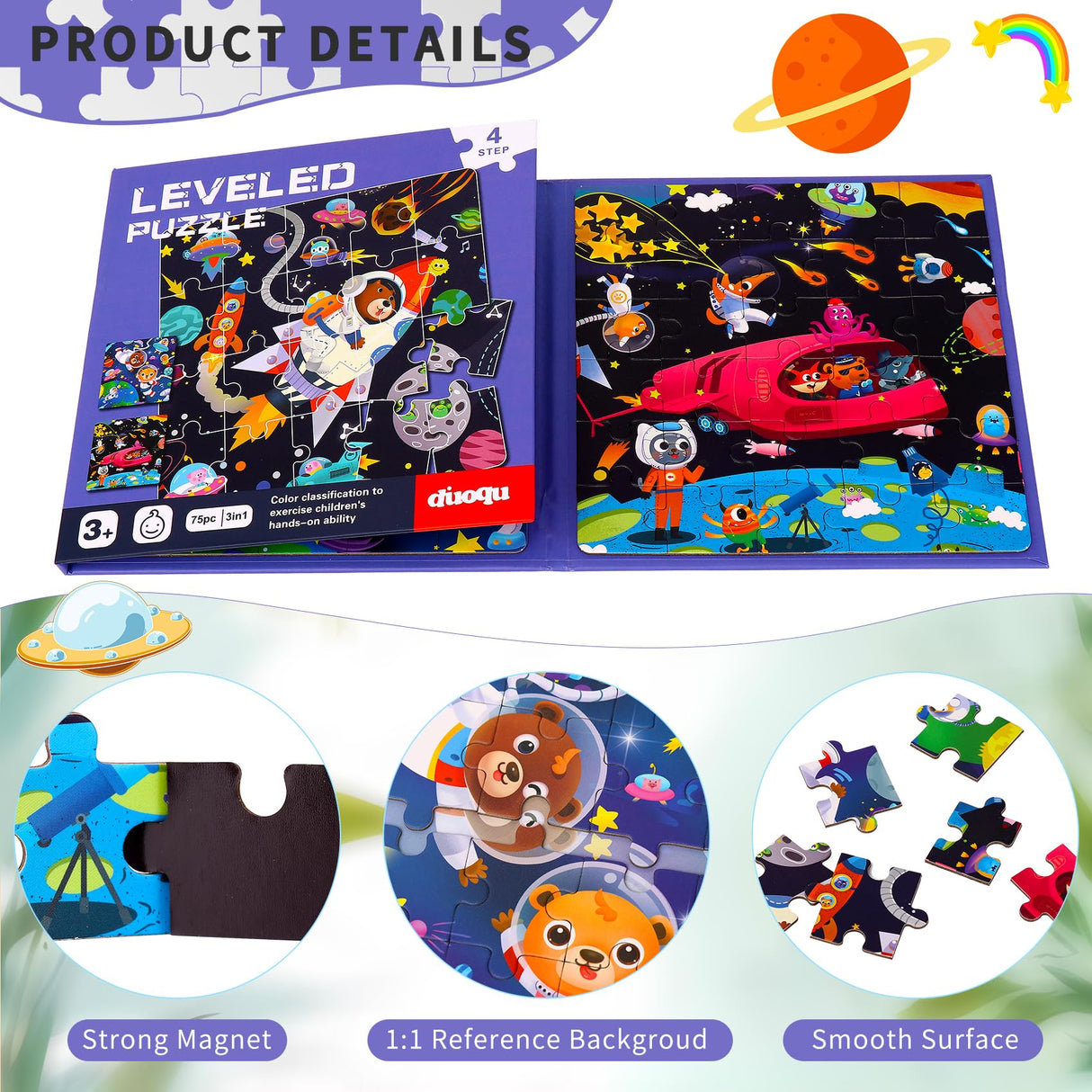 Magnetic Puzzles for Kids Ages 4-8 - 3 in 1-75 Pieces Magnet Jigsaw Puzzle Book for Toddlers Ages 3-5 Outer Ocean Magnetic Travel Puzzle Board Activities Toy for Boys and Girls for Christmas Toys CCBLZLL