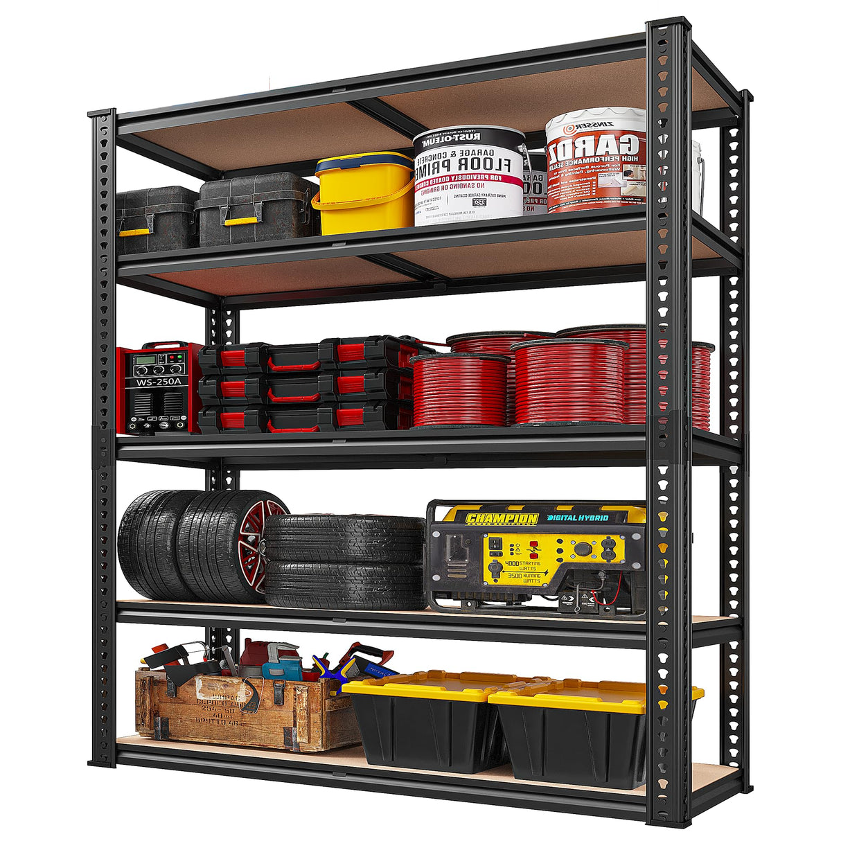 REIBII 72''H Garage Shelving 2500LBS Storage Shelves Heavy Duty Shelving 5 Tier Metal Shelves for Garage Shelves Adjustable Shelving Units and Storage for Closet Pantry Shelf, 72" H x 40" W x 20" D REIBII