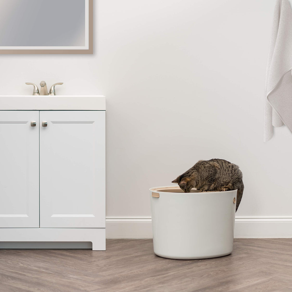 IRIS USA Cat Litter Box, Large Top Entry with Litter Catching Lid and Scoop, Dog Proof, Cat Box Enclosure, Beige/White IRIS USA, Inc.