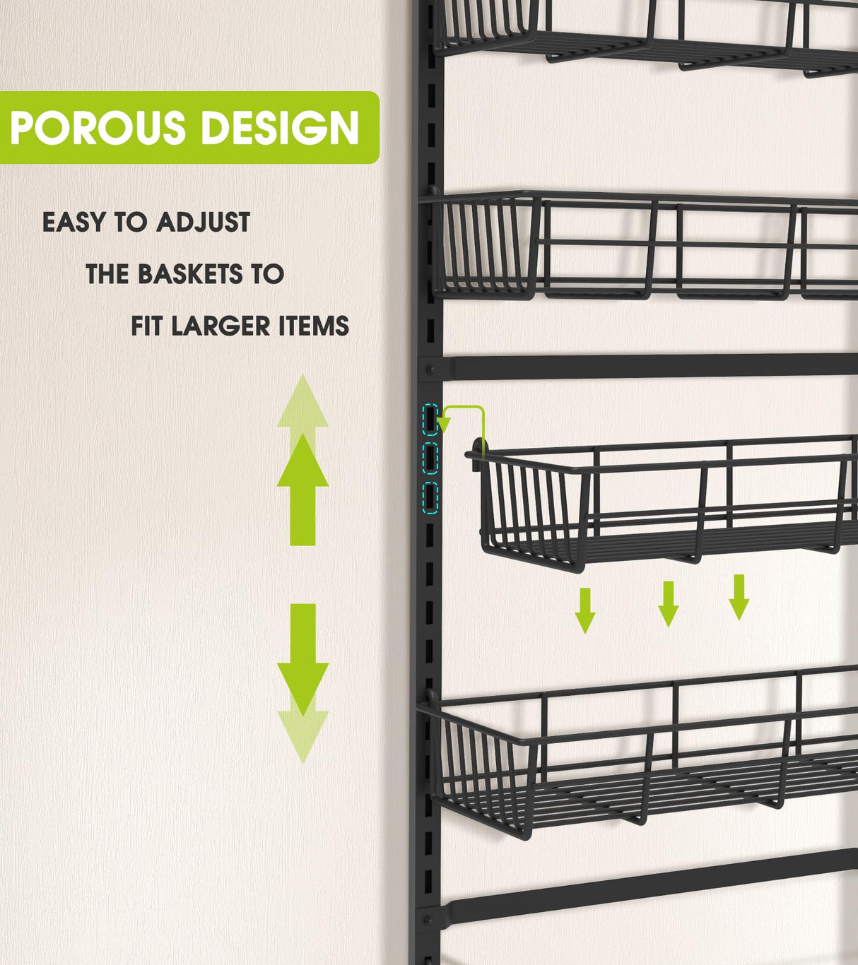 Mefirt Over The Door Pantry Organizer, Wall Mount Spice Rack, Pantry Hanging Storage and Organization, 8 Adjustable Baskets Heavy-Duty Metal for Home & Kitchen, Back of Door Seasoning Rack - Black Mefirt