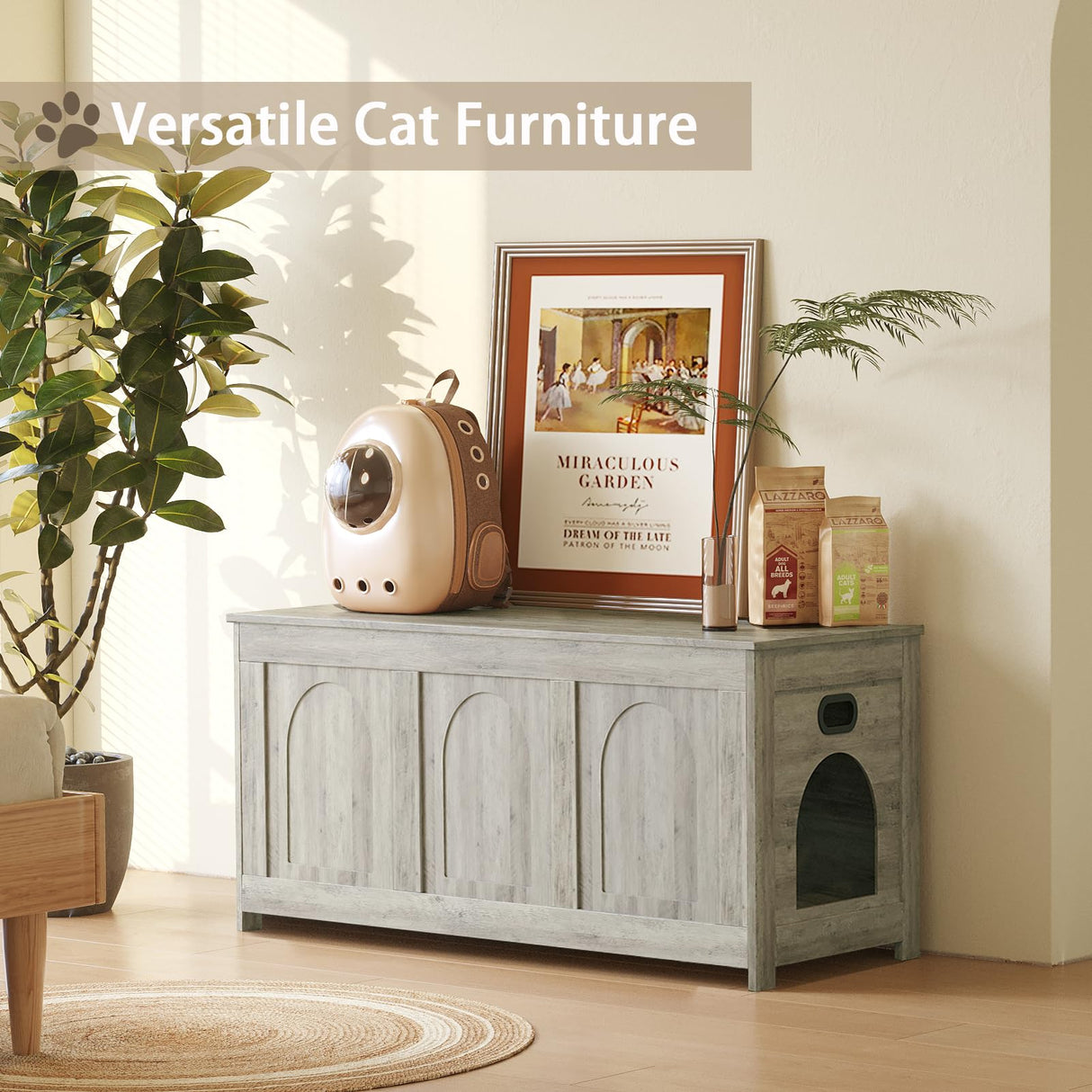 DINZI LVJ Cat Litter Box Enclosure, Flip Top Litter Box Furniture, Farmhouse Hidden Cat Washroom, Wooden Pet House, End Side Table, 39.4" L x 19.7" W x 19.7" H, Sturdy and Easy to Assemble, Gray Wash DINZI LVJ