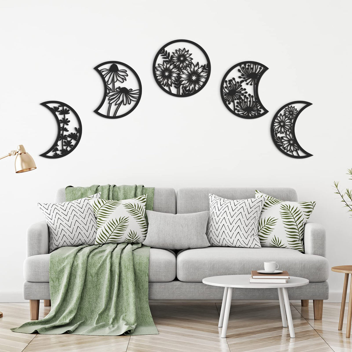 Jetec 5 Pieces Moon Phase Wall Decor Boho Hanging Moon Phase Nordic Wood Wall Art for Living Room Bedroom Home Decoration Room Apartment Bar Ornament(Black) Jetec