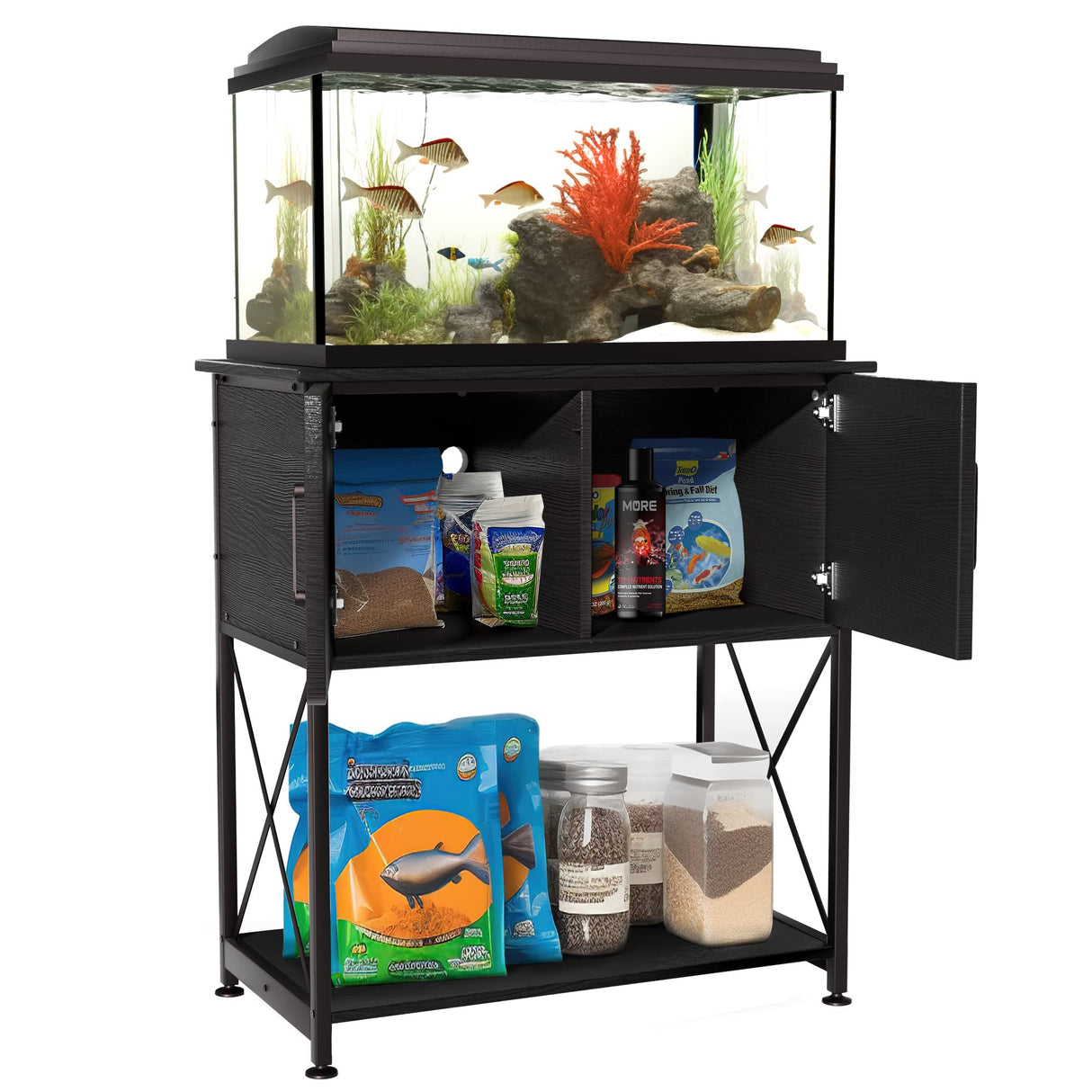 Herture 20-29 Gallon Aquarium Stand Metal Frame Fish Tank Stand with Cabinet Storage, for 20 Gallon Long Aquarium,30.7" L*16.5" W Tabletop,330LBS Capacity Black PG01YGB Herture