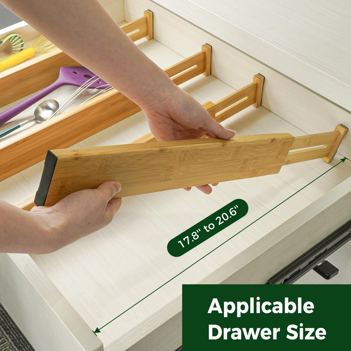 Utoplike 4 pcs Bamboo Kitchen Drawer Dividers Large, Adjustable Drawer Organizers, Spring Loaded, Works in Kitchen, Dresser, Bathroom, Bedroom, Drawer, Desk Utoplike
