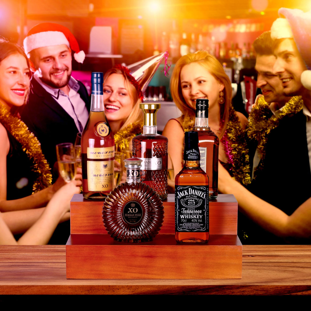 Alytree Expandable Liquor Bottle Display Shelf,2 Pack bar Shelves for Liquor Bottles, 2 Tier bar Bottle Display Shelf, Real Wood Liquor Shelf for Home Bar Alytree