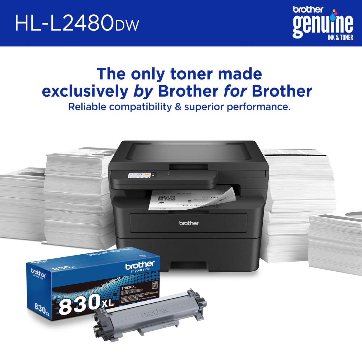 Brother HL-L2480DW Wireless Compact Monochrome Multi-Function Laser Printer with Copy and Scan, Duplex, Mobile, Black & White | Includes Refresh Subscription Trial(1), Amazon Dash Replenishment Ready Brother