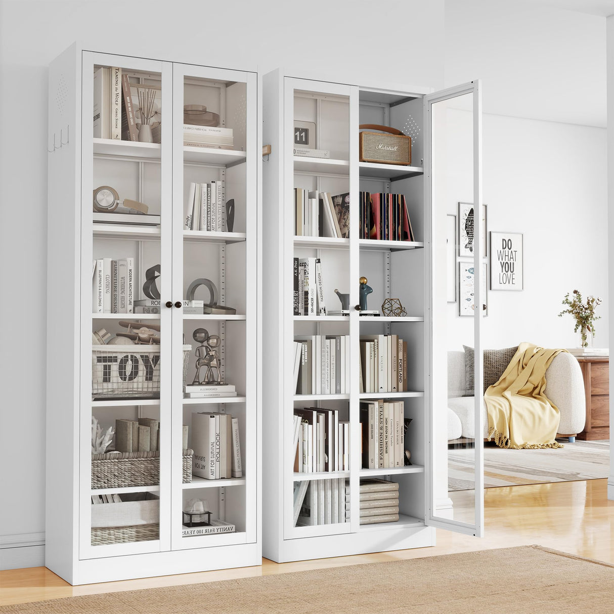 FLIXELIO Display Cabinet with Glass Doors 71" Tall Metal Kitchen Storage Pantry with Adjustable Shelves, Curio Storage Cabinet for Kitchen, Dining Room, Garage, Assembly Required FLIXELIO