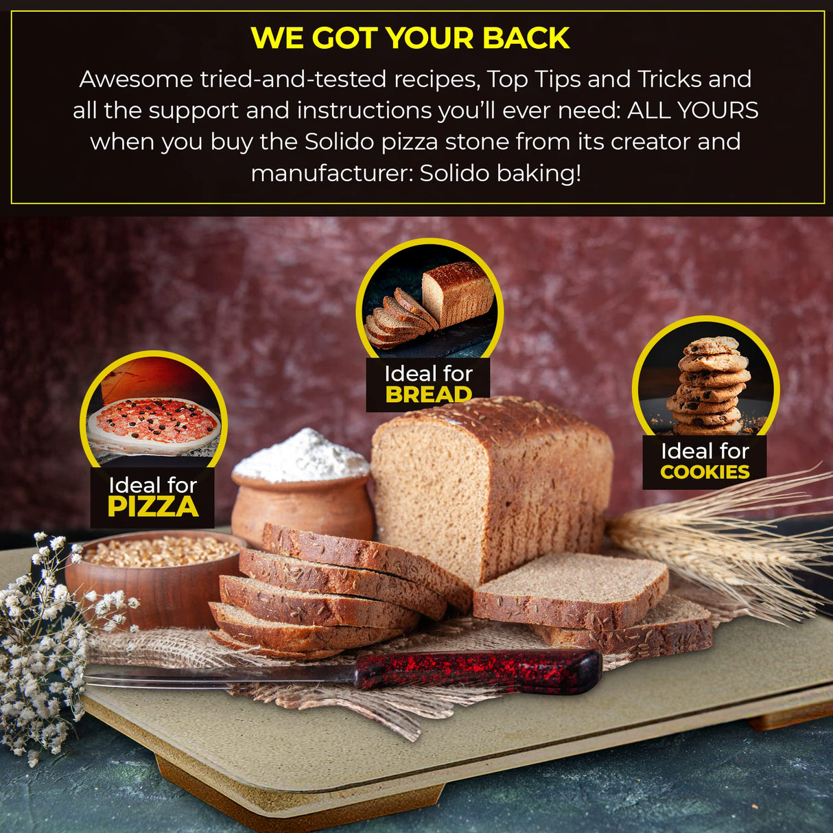 Pizza Stone - Baking Stone. SOLIDO Rectangular 14"x16" - Perfect for Oven, BBQ and Grill Solido