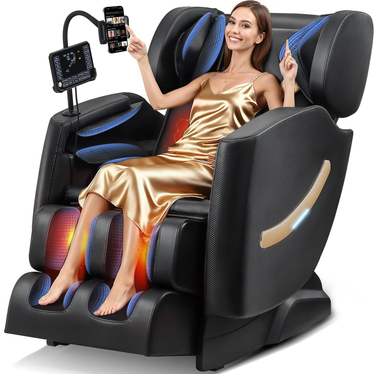 2026 Massage Chair, Zero Gravity Massage Chair Full Body Recliner w/Heat Therapy, 10 Fix Points, Airbag, Auto Mode, Extendable Footrest, LCD, Bluetooth, Gift for Parents & Living Room, Bedroom(Black) GOLD TIME