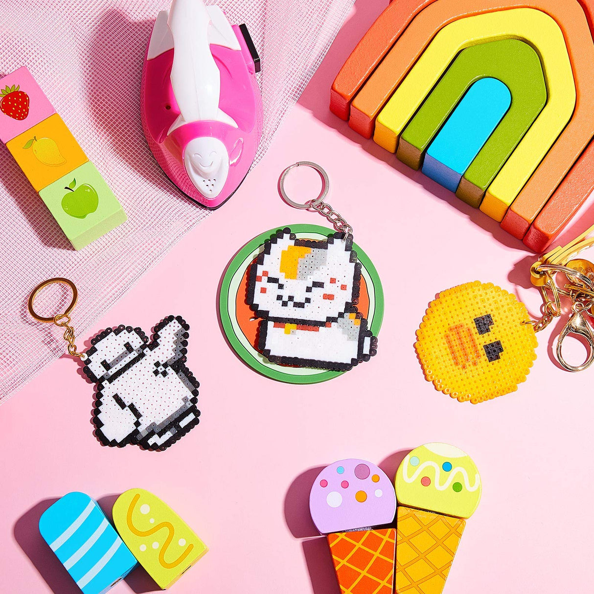 Honoson Mini Craft Iron, Small Portable Heat Press Heat Transfer Machine with Mesh Cloth Pressing Cloth Pad Silicone Pad, Charging Base Accessories for T Shirt Shoe DIY Bag(Rose Red) Honoson