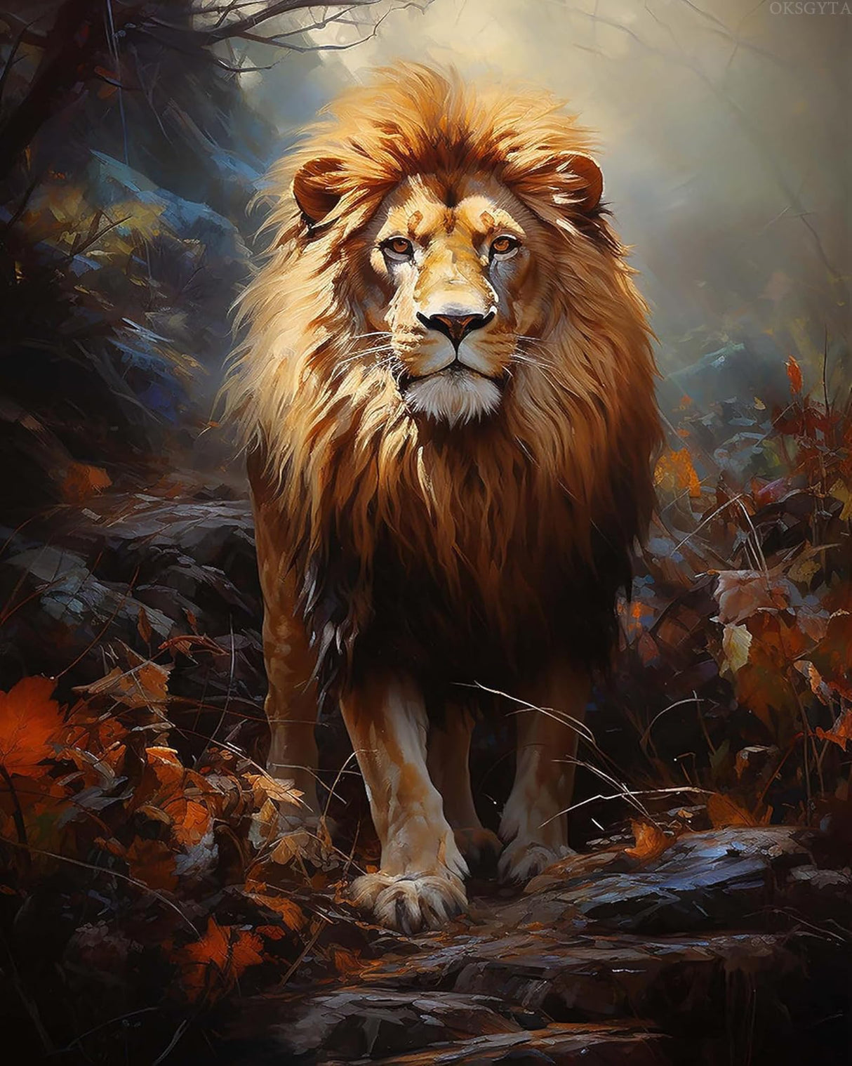 OKSGYTA Lion Paint by Numbers for Adults, Acrylic Oil Painting by Numbers Kits for Beginner with Paintbrushes Brushes Paintwork Art Canvas for Home Decor 16x20 inch / 40x50 cm OKSGYTA
