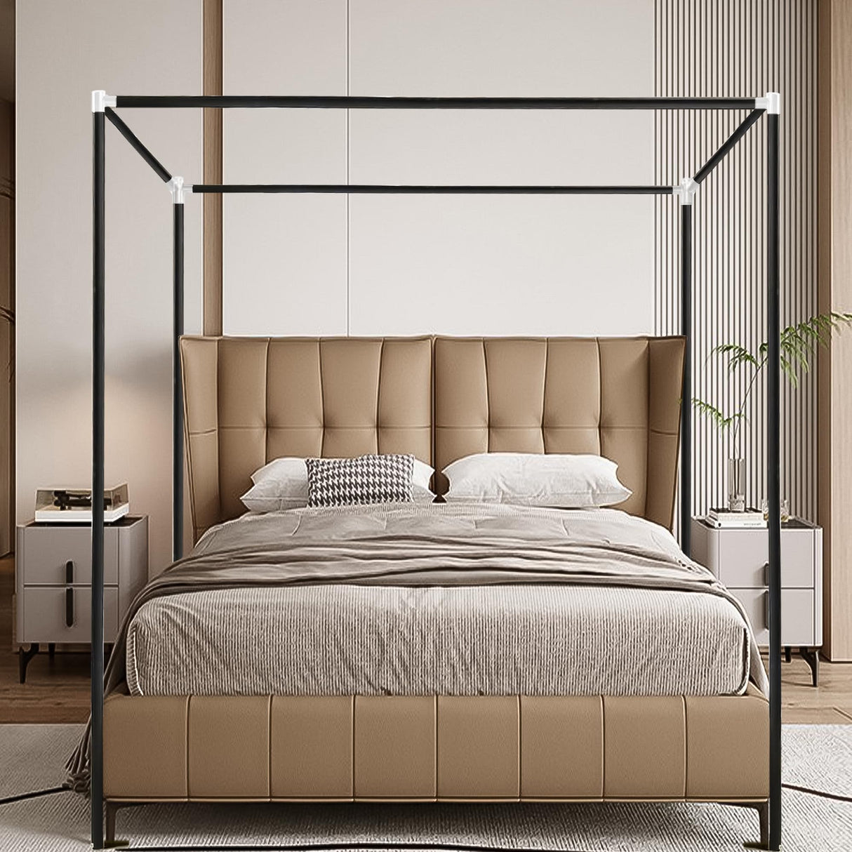 Stainless Steel Canopy Bed Frame Full Size, Sturdy Post Poles Thicken Full Size Canopy Frame for Metal Bed Wood Bed Bedroom Decor, Black Jondow