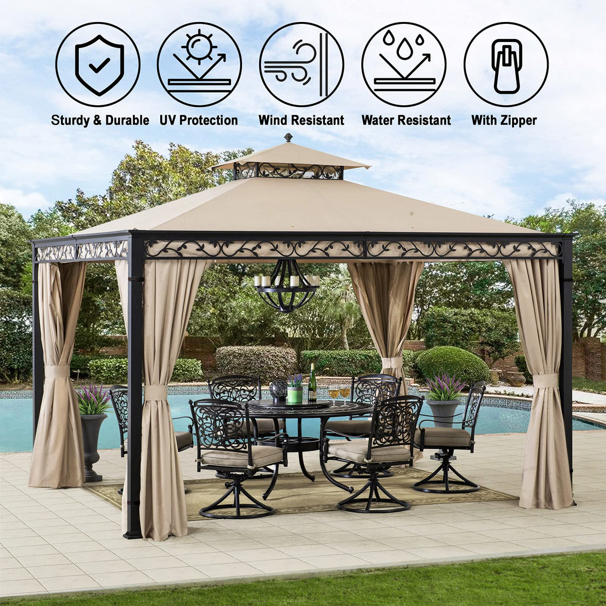 Westcharm Universal Gazebo Curtains 12' X 12' Replacement 4 Panels Privacy Curtain Set for Gazebo Outdoor (Gazebo Privacy Side Wall Set Only) Westcharm