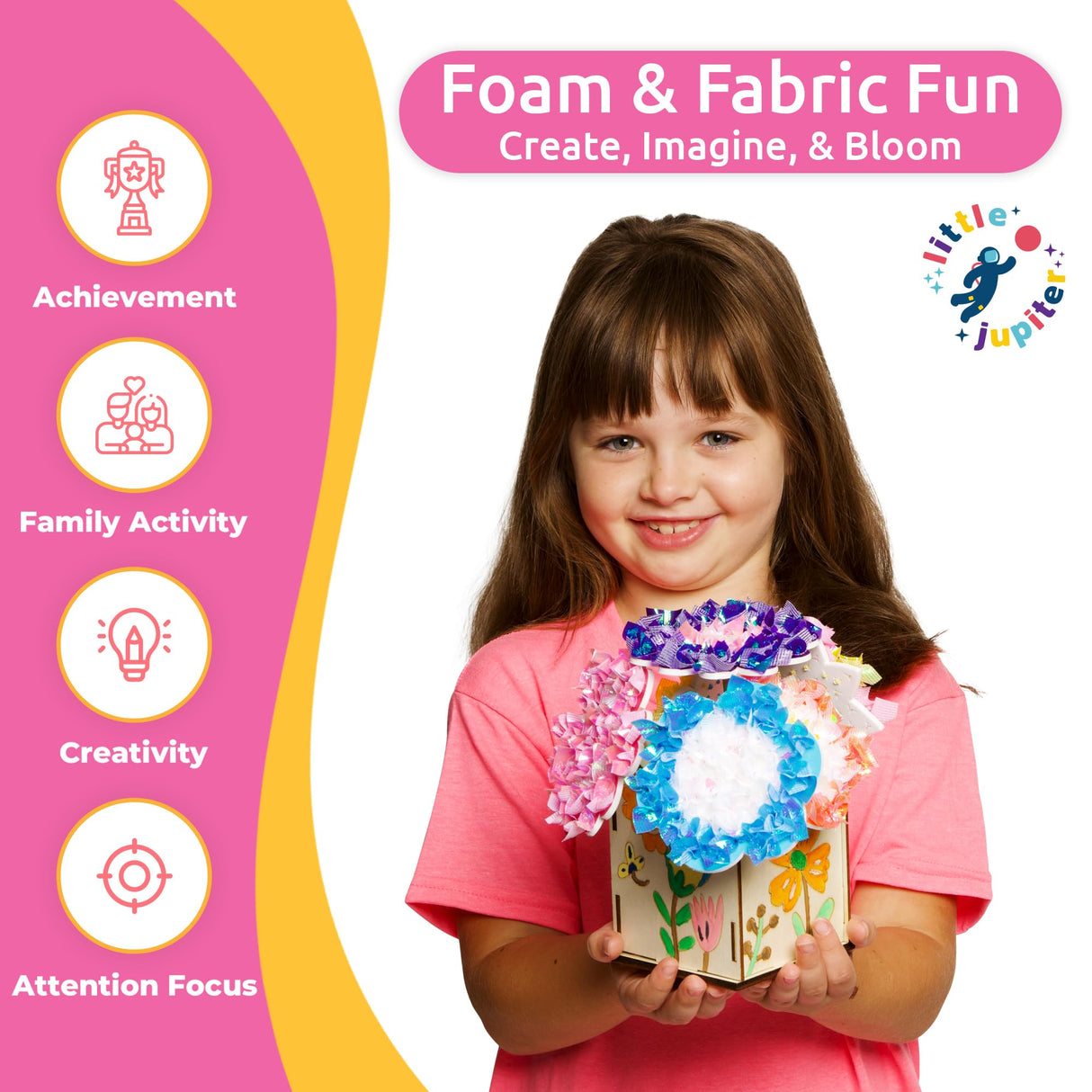 DIY Poke in Art Fabric Flower Craft - Makes 6 Flower Bouquet & Box with Paint, EVA Foam Craft Pieces, & More - Complete Kit for Kids 7-12 Years Old - Fabric Art for Kids - Poke Crafts for Girls Little Jupiter