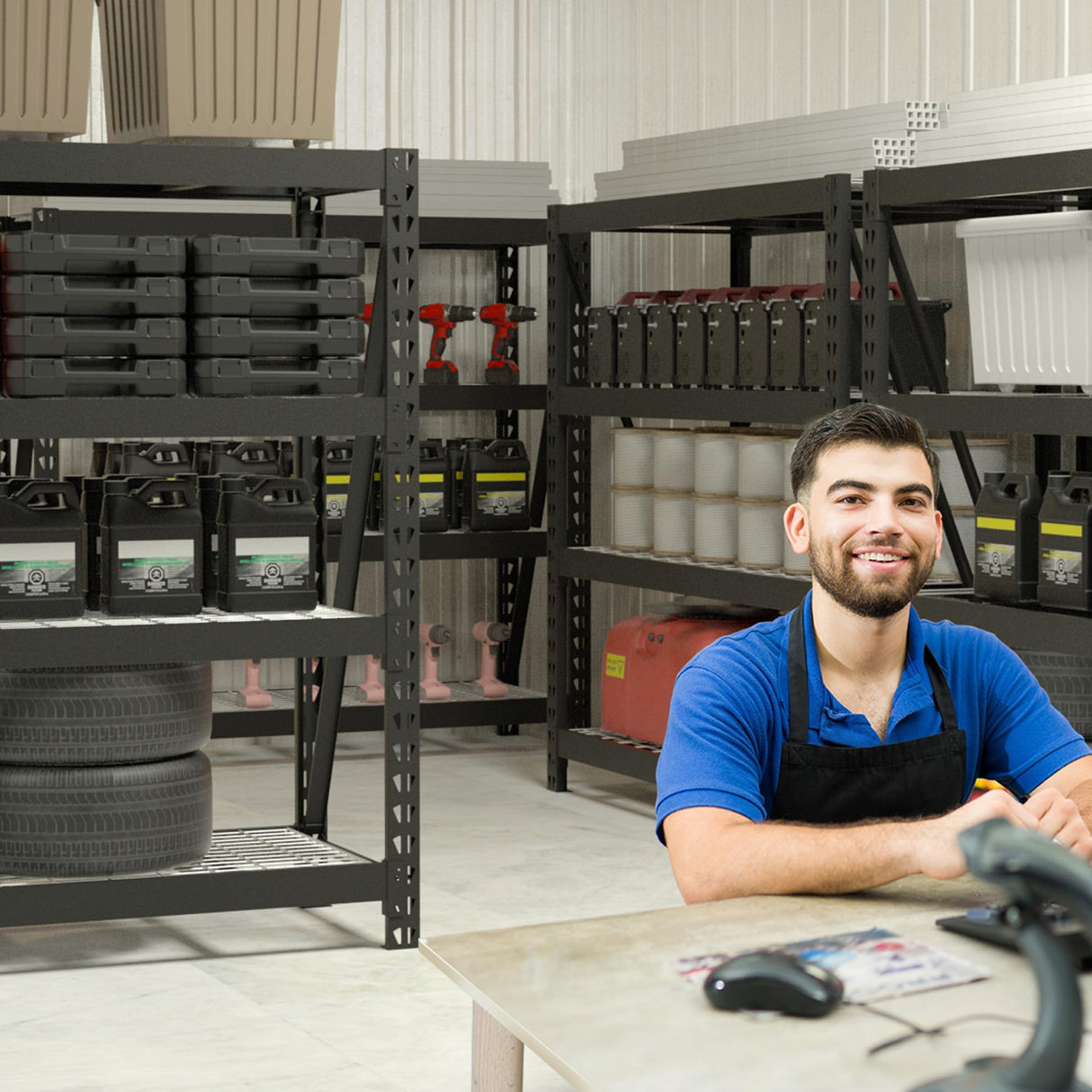 WORKPRO Garage Shelving, 68" W x 24" D x 65" H, 7200 LBS Load, Heavy Duty Metal Shelves for Storage, Industrial Storage Rack for Warehouse Kitchen Shop Basement, Black, Pack of 1 WORKPRO