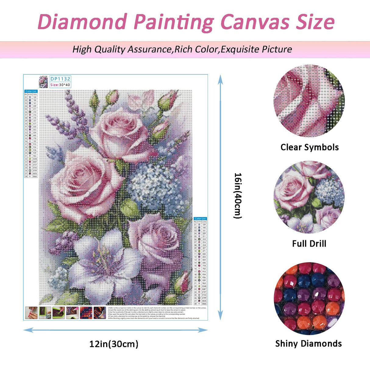 Auremi Diamond Painting Kits for Adults, Rose FlowerDiamond Art Kits Full Drill Diamond Paintings for Beginners 5D Round Flowers Diamonds Pictures Gem Art Painting Kits for Home Wall Decor 12x16 in Auremi