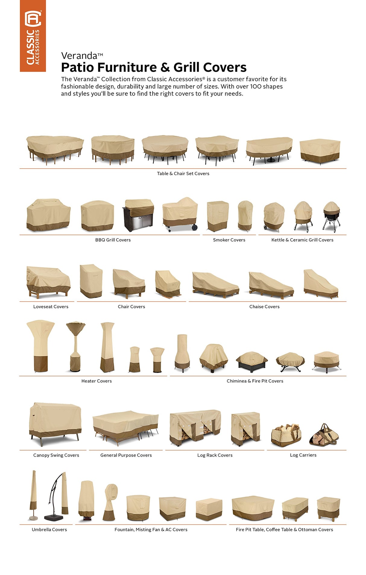 Classic Accessories Veranda Water-Resistant 38 Inch Patio Lounge Chair Cover, 2-Pack, Patio Furniture Covers Classic Accessories