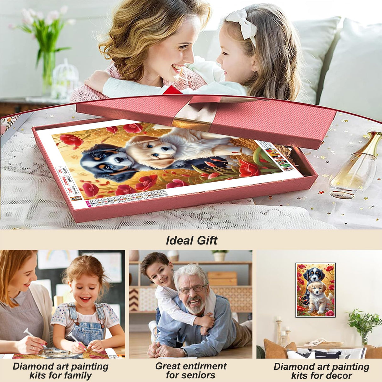 FHBUBPUP Dog Diamond Painting Kits for Adults, Diamond Art Kits for Beginners Animal, Full Drill Round Gem Art, DIY Paint with Diamond Beads Craft Home Wall Decor Gift 12x16 inch FHBUBPUP