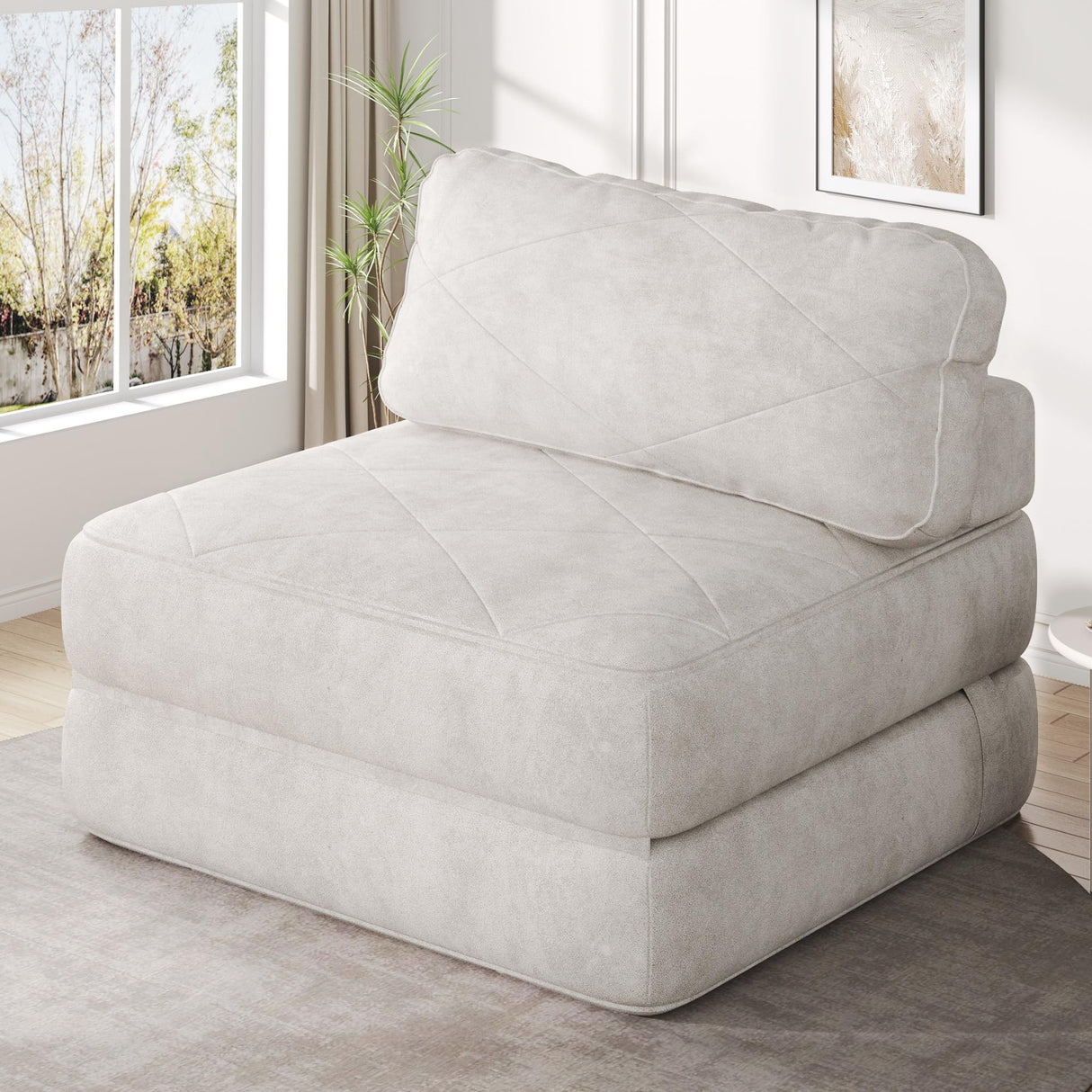 YITAHOME Folding Sofa Bed,New Upgrade Resilient Pocket Spring Cushion-Fold Out Chair Bed, Convertible Lazy Sleeper Chair with Back Support,Comfy Floor Sofa Lounge for Living Room, Bedroom, Beige YITAHOME