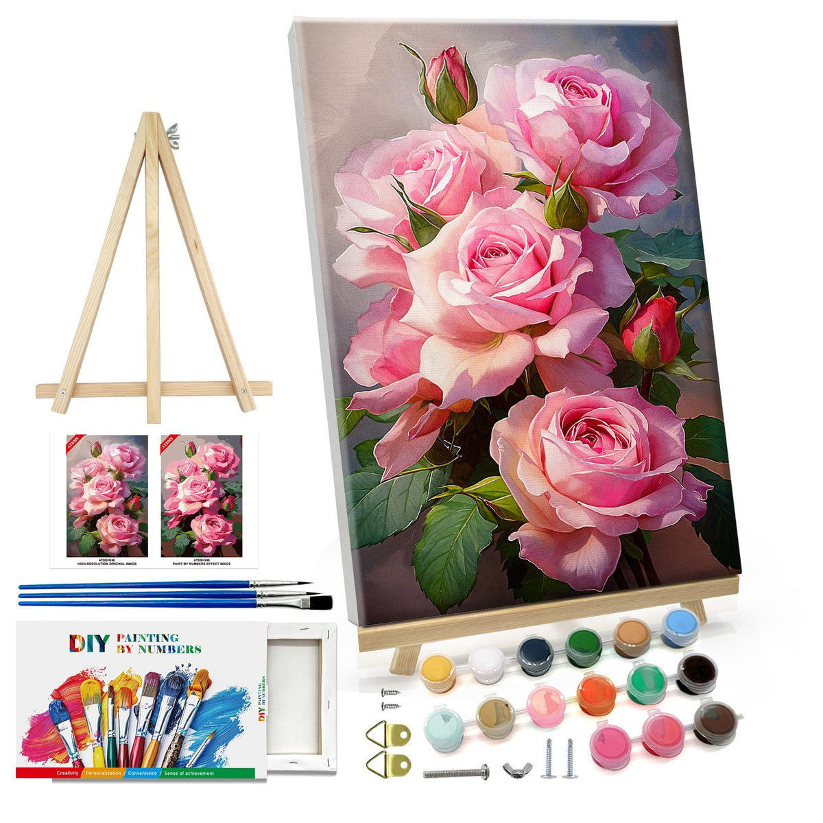 ATDMS Paint by Numbers Kit for Adults with Frame Flowers Paint by Numbers Kit with Easel DIY Adult Paint by Number Kits on Canvas Framed Floral Oil Painting Kits for Home Wall Decor 8x12 Inch ATDMS