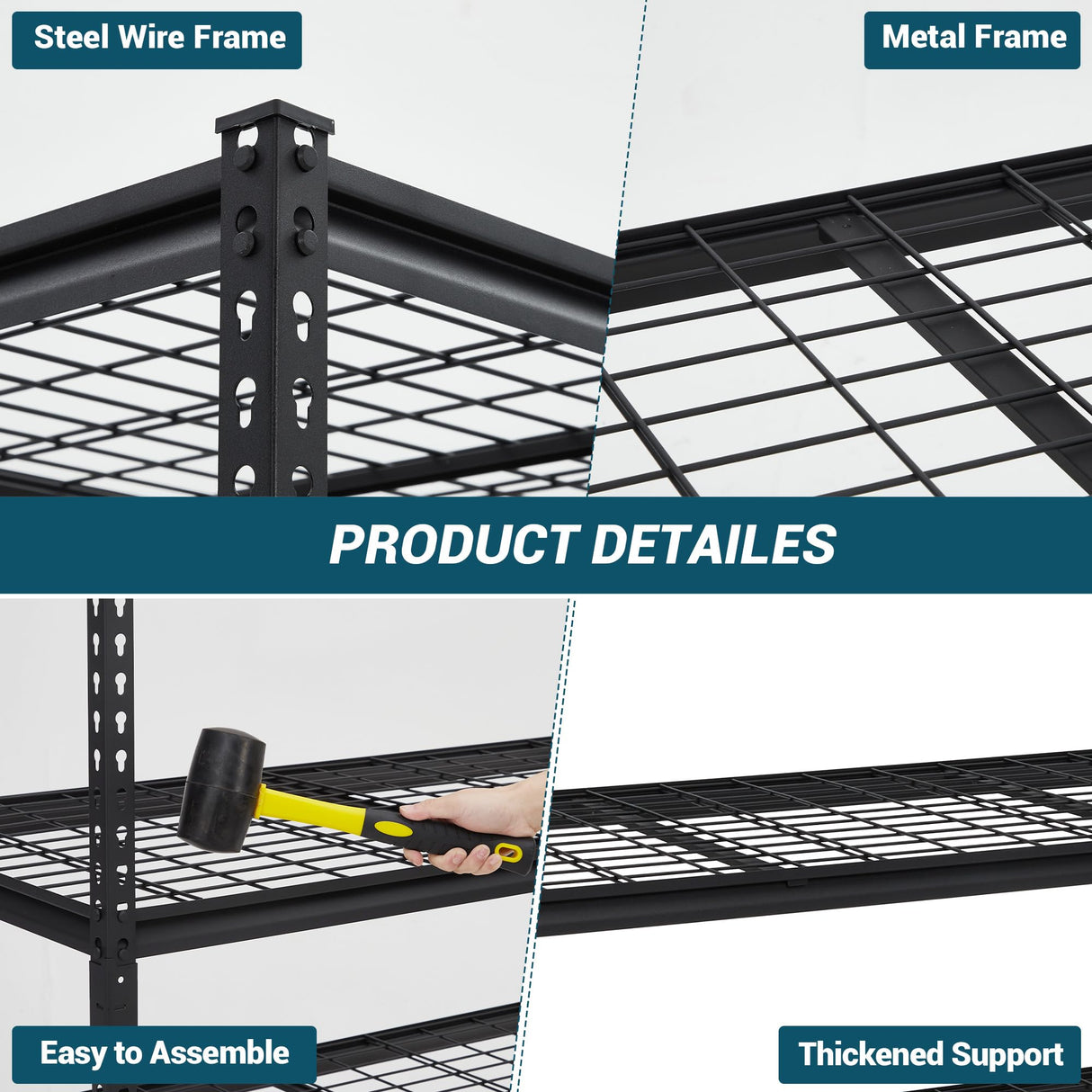 PeacefulHues 48x24x72 Inch Garage Shelving Heavy Duty, Storage Shelves 2500Lbs Capacity, Adjustable Metal Shelving Unit, 5 Tier Industrial Shelves for Basement Workshop PeacefulHues