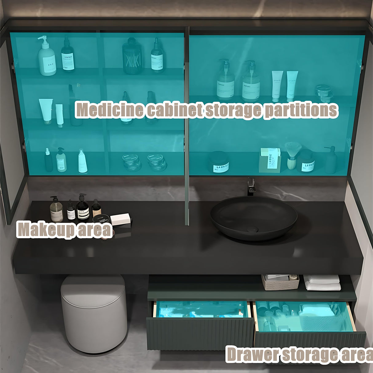 ZGNBSD Bathroom Vanity with Sink - Floating Bathroom Vanity Increases Makeup Area | Modern Solid Wood Bathroom Vanity Ideas | Wall Mounted (D, 60") ZGNBSD