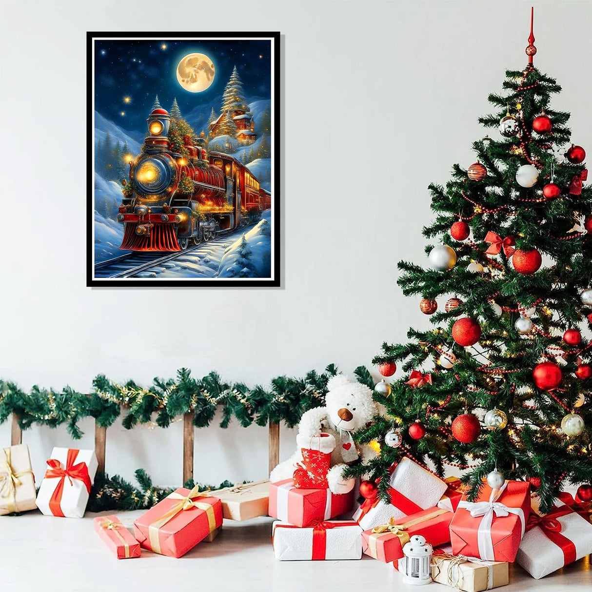Christmas Diamond Painting Kits for Adults - Christmas Train Diamond Art for Adults Beginner DIY 5D Full Round Drill Gem Art Paint with Home Wall Decor (12x16in) Benjenes