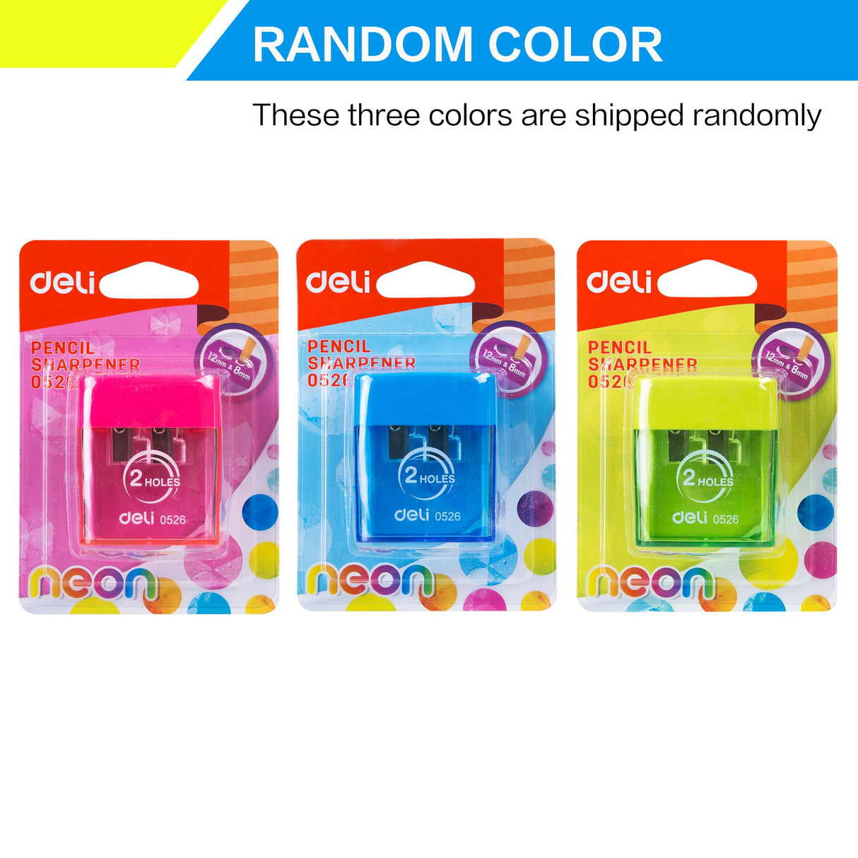 Deli Manual Dual Holes Pencil Sharpeners with Lid, Colored, for Kids & Adults, Random Color deli