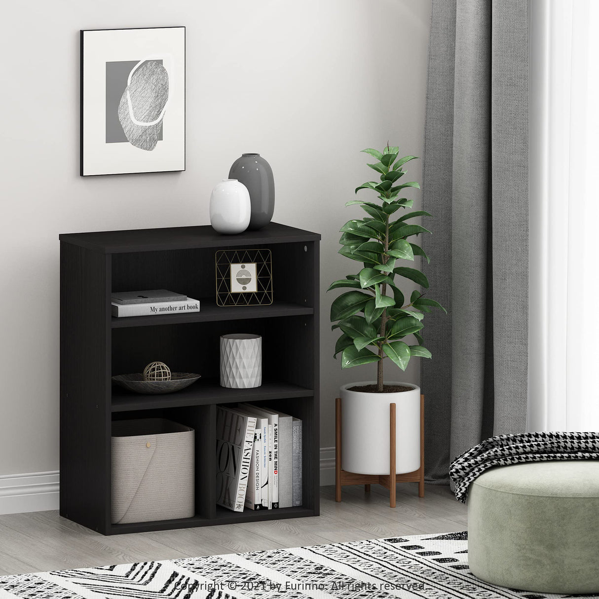 Furinno Pasir 3 Tier Display Bookcase, Black Oak Furinno