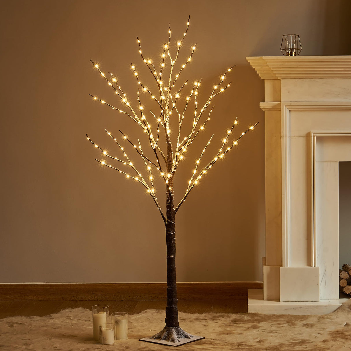 Hairui Lighted Snow Dusted Twig Tree with 200 LED Fairy Lights 4FT for Indoor Outdoor Home Thanksgiving Christmas Holiday Decoration Hairui