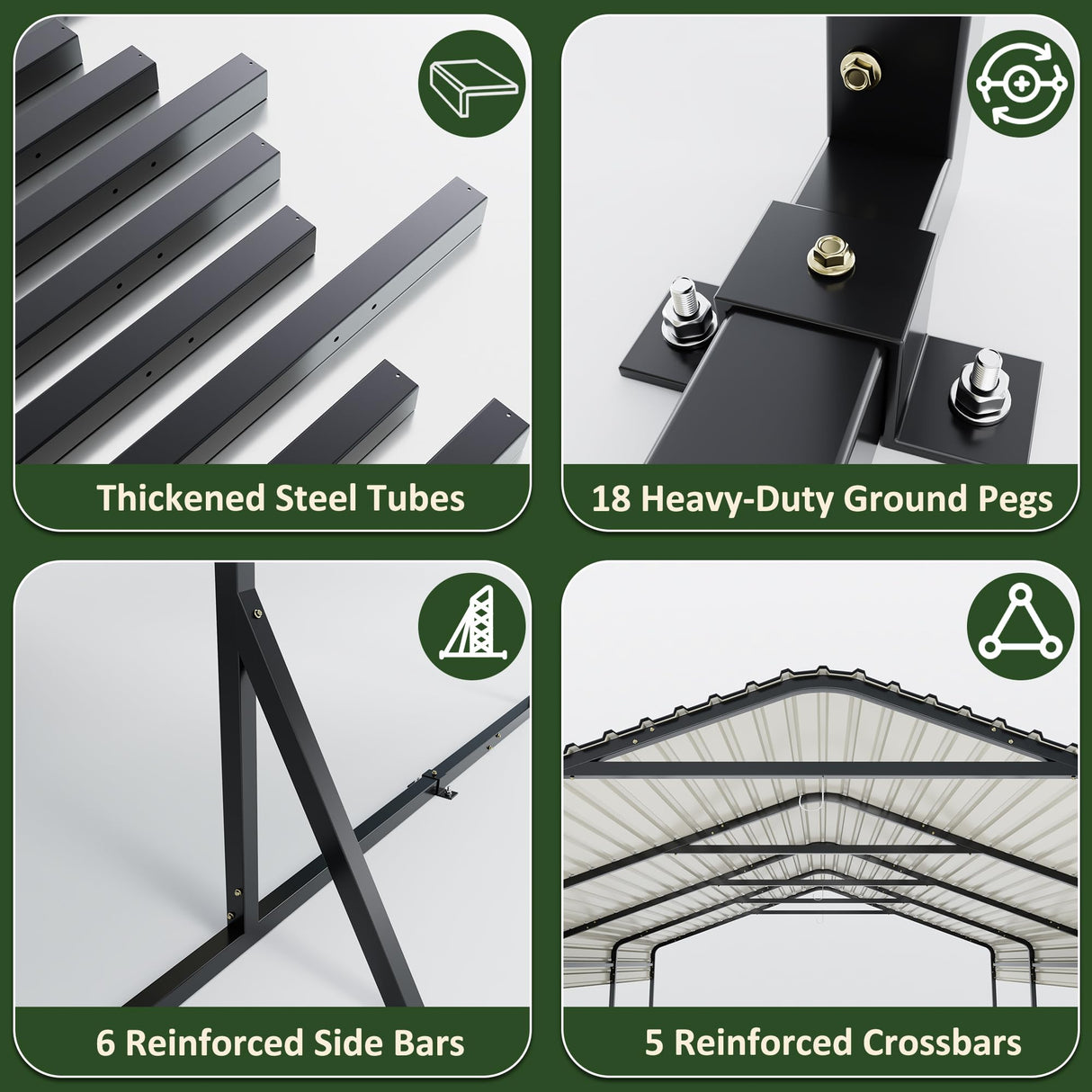 AIRWIRE Carport 12x20 FT Metal Carport with Reinforced Base Outdoor Heavy Duty Garage Galvanized Car Shelter for Pickup, Boat, Car and Tractors AirWire