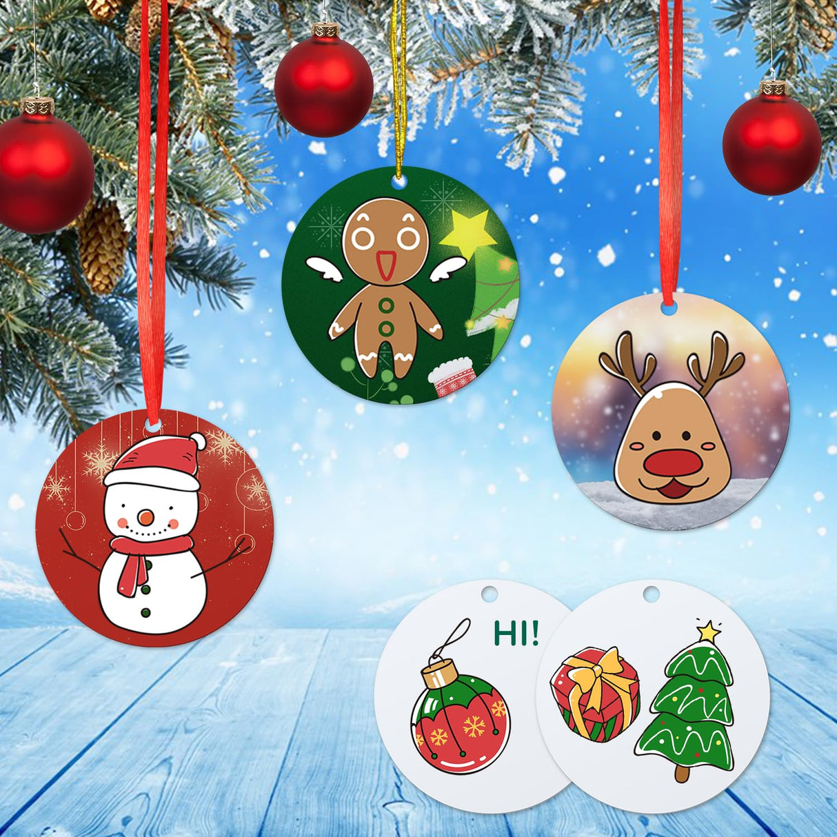 30pcs Sublimation Ornament Blanks, 3 inch Round MDF Personalized Sublimation Blanks Pendants Double Side Christmas Tree Discs Hanging Ornaments DIY Crafts Gift Decoration lasuroa