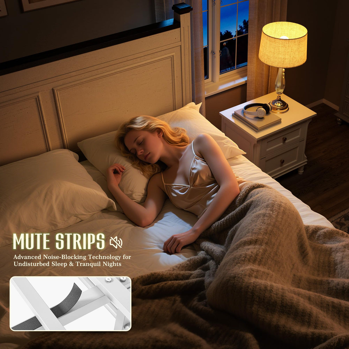 Homkdom King Size Bed Frame with Tall Headboard,Bed Frame King with Storage,2 Drawers,Farmhouse,Wooden,No Noise,No Box Spring Needed,White Homkdom