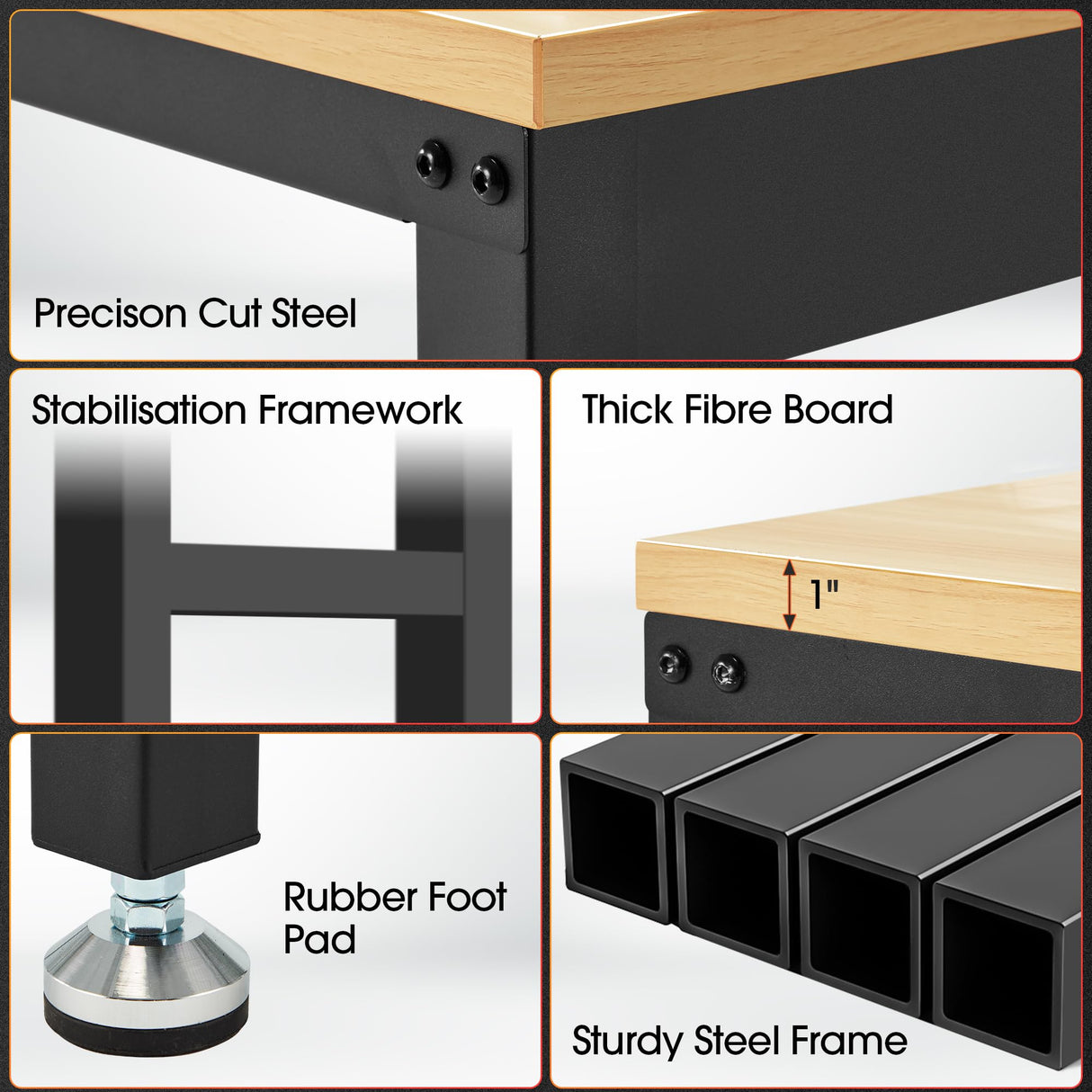 Adjustable Workbench 48" 2000 Lbs Load Capacity Heavy Duty Wood Work Bench, Smooth Surface Work Table for Garage, Workshop, Office, Home, Commercial Antifir