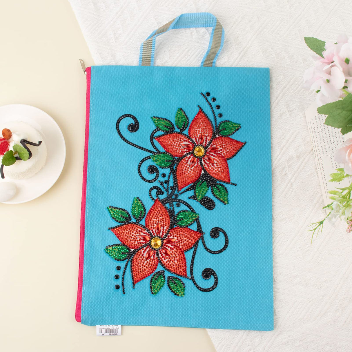 antor 5D DIY Diamond Painting File Bag Reusable Grocery Bags Makeup bags, Stationery Bag for Adults, Durable Fashionable Bags for Shopping Daily Rhinestone Diamond Art Handbag Flower Pattern antor