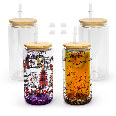 AGH 4 Pack Snow Globe Tumbler 16 oz Sublimation Snow Globe Glass Tumbler with Pre Drilled Hole Double Wall Snowglobe Glass Cups for Snow Globe Glitter DIY