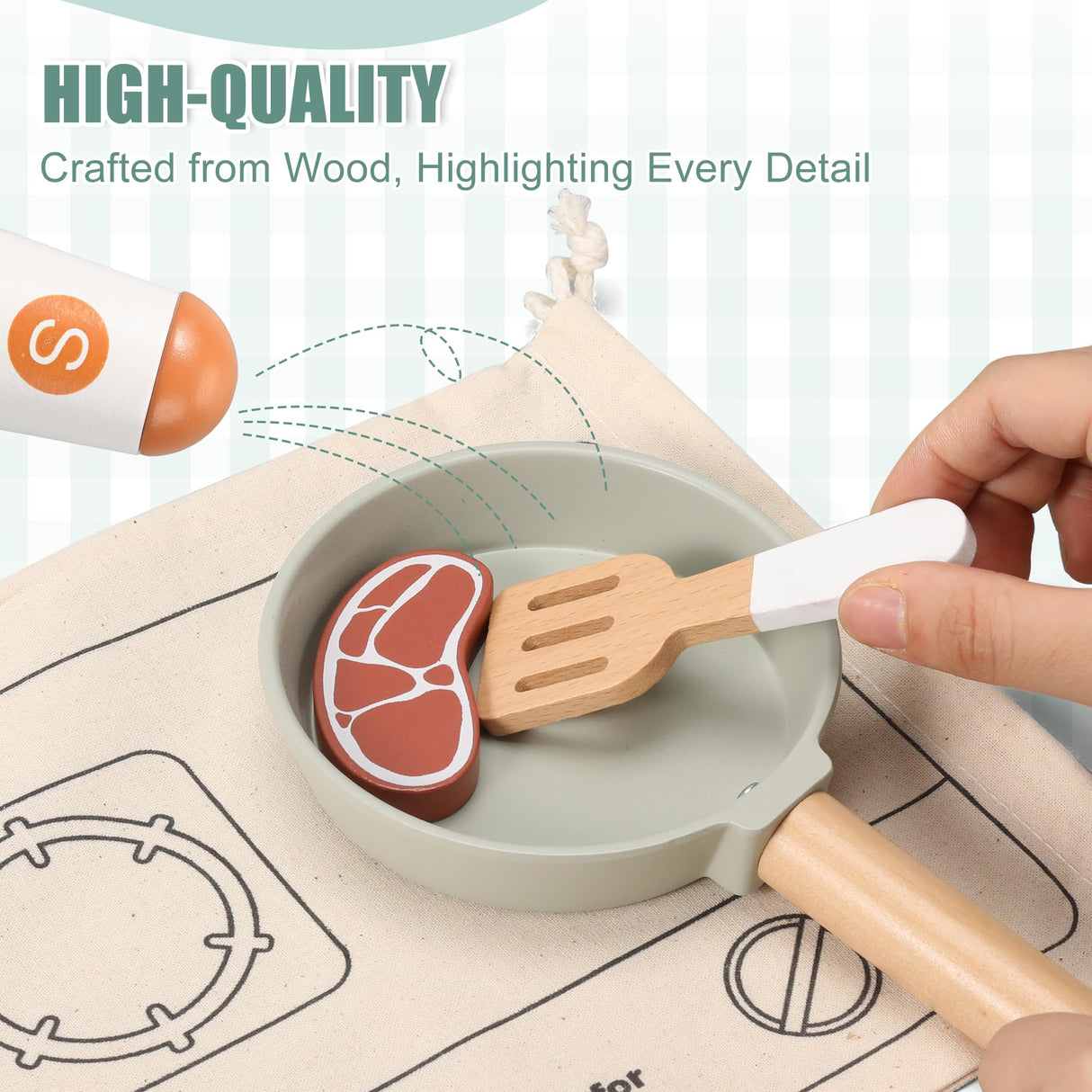 Pithfor Wooden Play Cooking Set, Pretend Play Kitchen Accessories Toys Set for Kids Toddlers, Including Play Dishes, Pot and Pan, Utensils, Gifts for 3 4 5 Years Old Girls Boys Pithfor