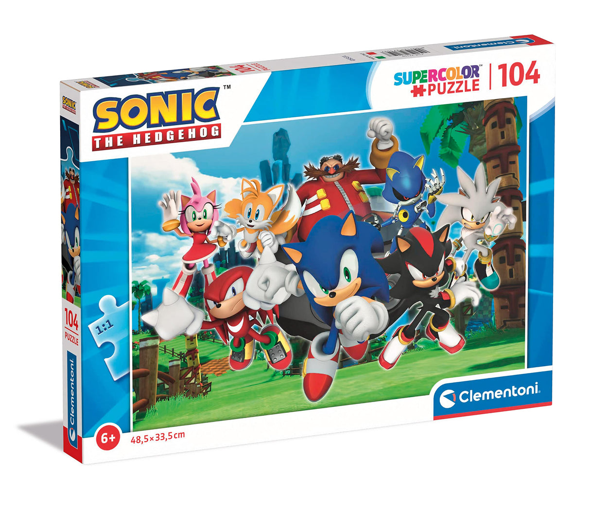 Clementoni - 27159 - Supercolor Puzzle Sonic - 104 Pieces - Jigsaw Puzzle for Kids Age 6 - Made in Italy Clementoni