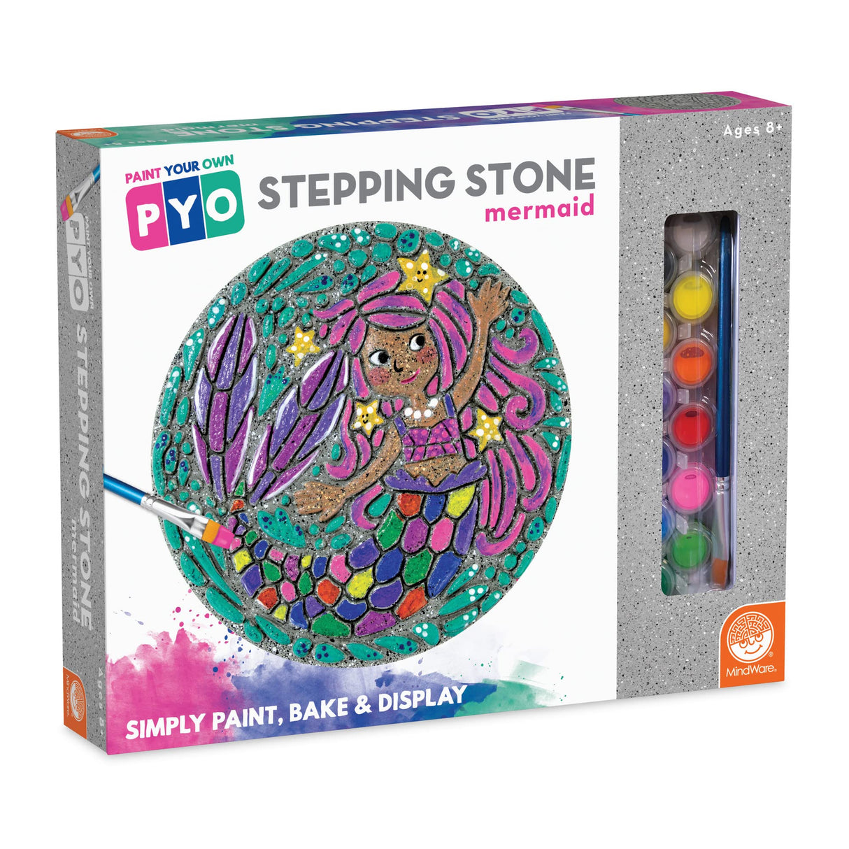 MindWare Paint Your Own Stepping Stone: Mermaid - Weather Resistant Cement, PYO Stepping Stones Kits for Kids Includes Paint, Brushes and Instructions MindWare