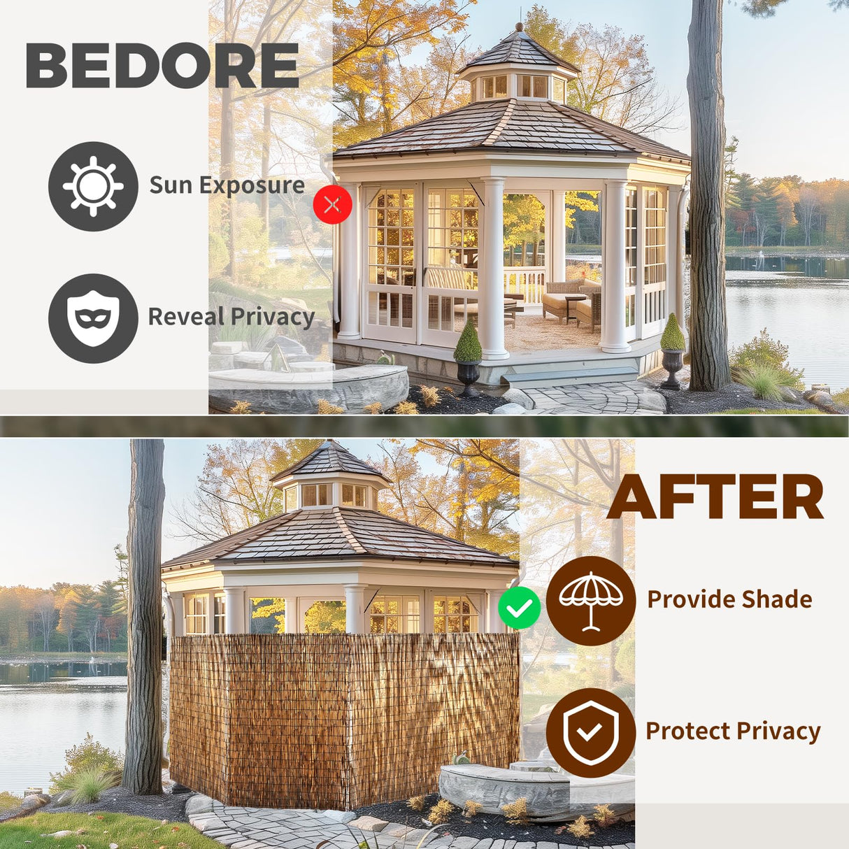 CSBWDLT Natural Reed Fencing, Eco-Friendly Reed Fence, 4 feet High x 13.1 feet Long, Reed Screen for Backyard Patio Garden and More,Brown CSBWDLT