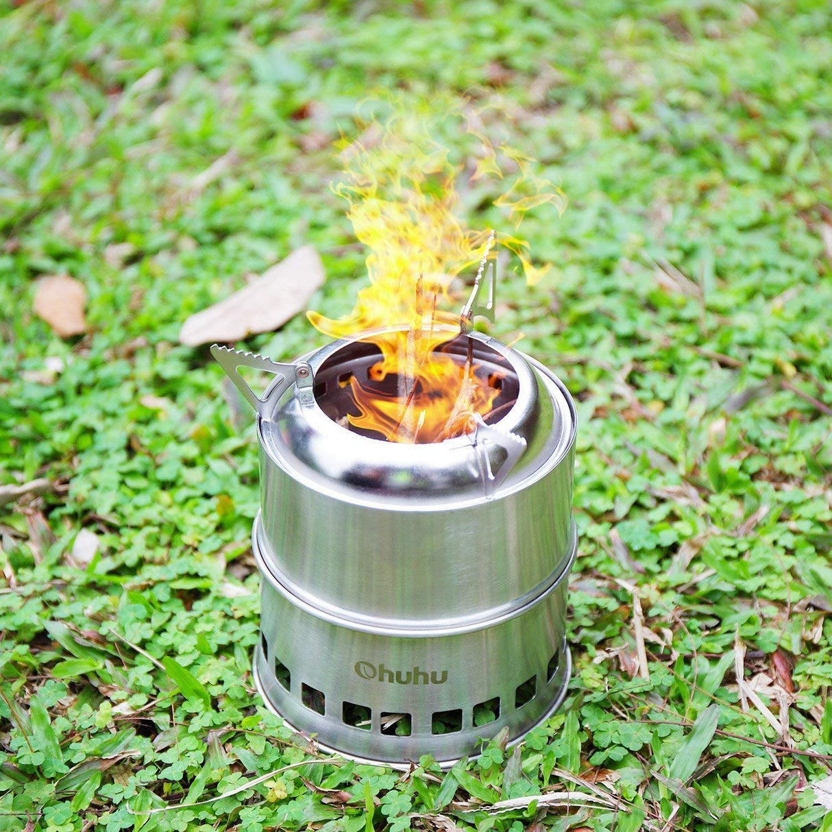 Camping Stove, Ohuhu Camp Stove Wood Burning Stove Stainless Steel Stoves Mini Portable Stove for Camping Picnic BBQ Backpacking Hiking Survival Emergency Cooking Outdoor with Grill Grid Carry Bag Ohuhu
