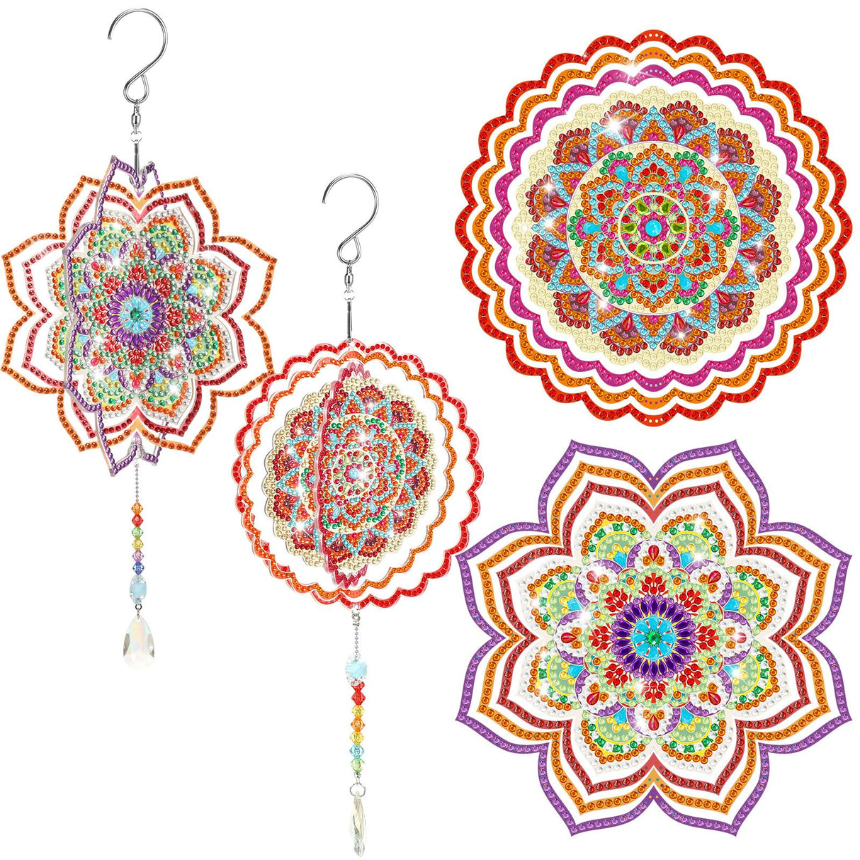 Queekay 2 Pieces 3D Diamond Painting Wind Chime Diamond Art Suncatcher Kits Three Dimensional by Number Hanging Ornament Double Sided Crystal Suncatcher Window Decor for Home Wall Garden(Flower) Queekay