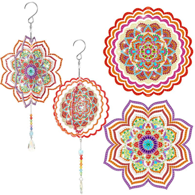 Queekay 2 Pieces 3D Diamond Painting Wind Chime Diamond Art Suncatcher Kits Three Dimensional by Number Hanging Ornament Double Sided Crystal Suncatcher Window Decor for Home Wall Garden(Flower)