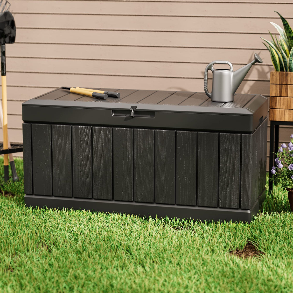 Greesum 82 Gallon Resin Deck Box All Weather Large Outdoor Storage for Patio Furniture, Toys, Garden Tools, Lockable, Black Greesum