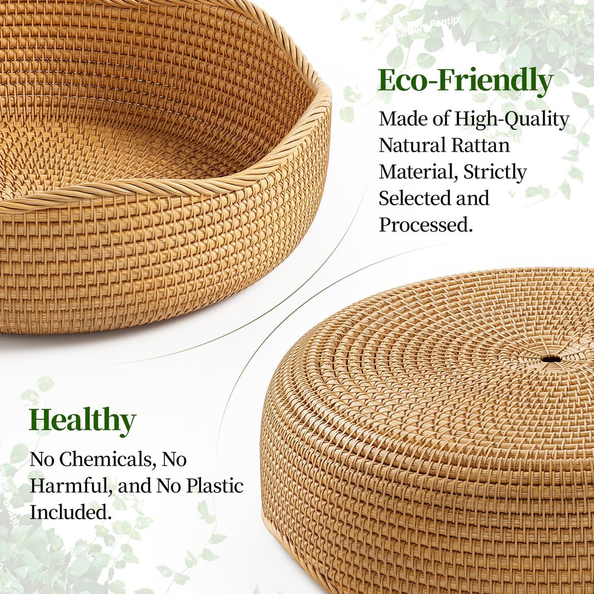 LAVNTM Rattan Bread Basket, 3 Pack Hand Woven Round Fruit Baskets for Serving, Picnic Basket, Wicker Storage for the Living Room Kitchen (Honey Brown) LAVNTM