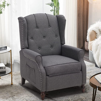 Consofa Wingback Recliner Chair with Massage and Heat, Wingback Recliner Tufted Fabric Push Back Recliner Chair for Living Room, Vintage Wingback Chair with Remote Control, Padded Cushion, Wooden Legs