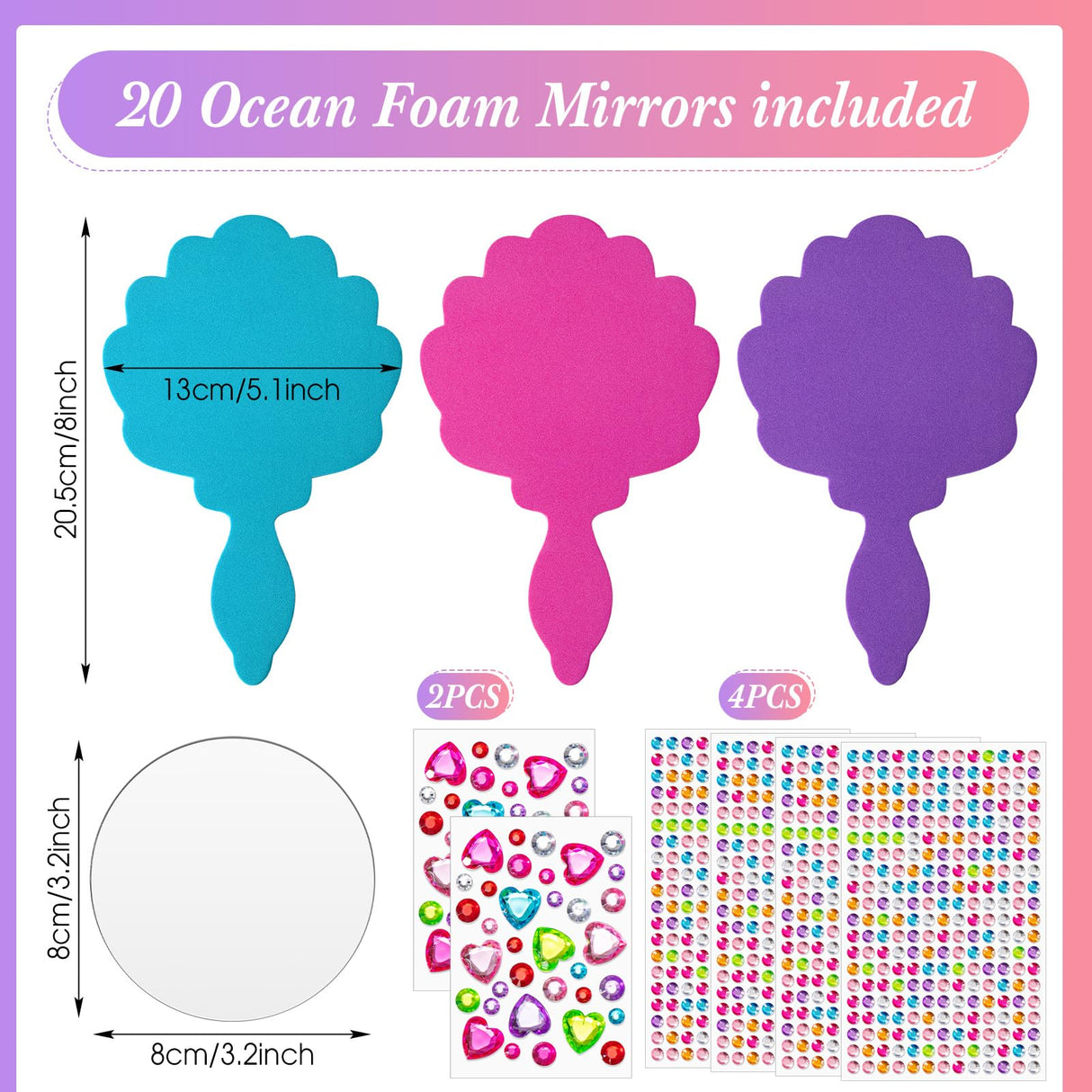 Geetery 20 Pcs Unbreakable Kids Mirror DIY Decorate Your Own Princess Mirror Mermaid Foam Small Crafts Princess Party Decorations(Pink, Purple, Turquoise) Geetery
